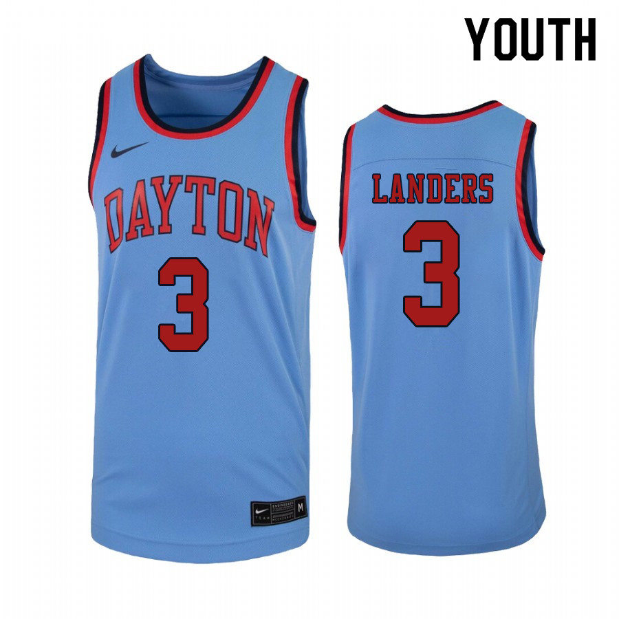Youth #3 Trey Landers Dayton Flyers College Basketball Jerseys Sale-Light Blue